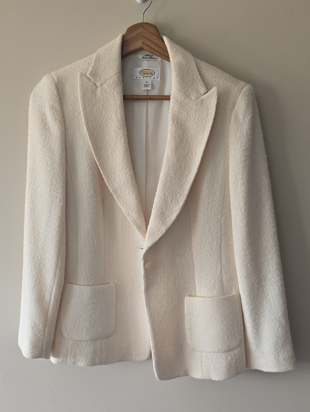 Talbots Textured Wool Single Button Blazer Creme